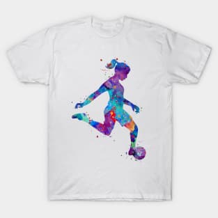 Girl Soccer Player Watercolor Painting Art Print Gifts T-Shirt